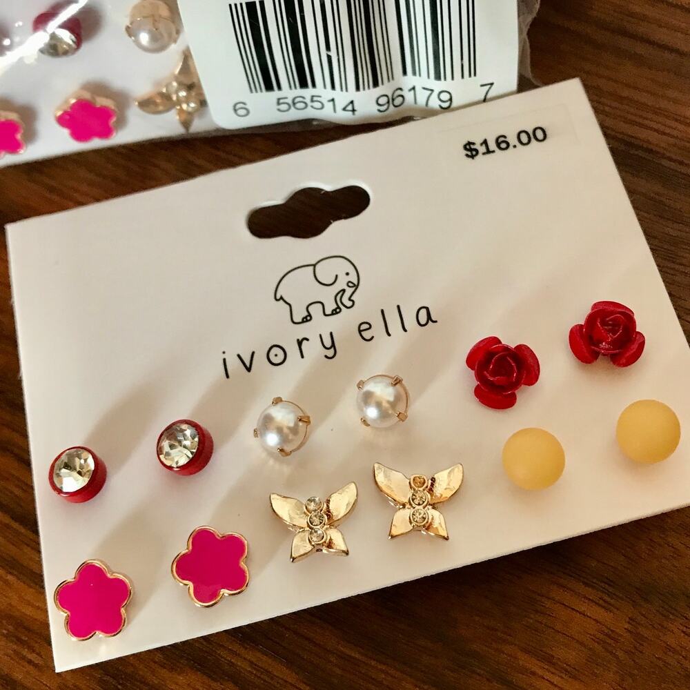 NWT - bundle of 2 Ivory Ella stud earring multipacks (flowers butterfly etc)